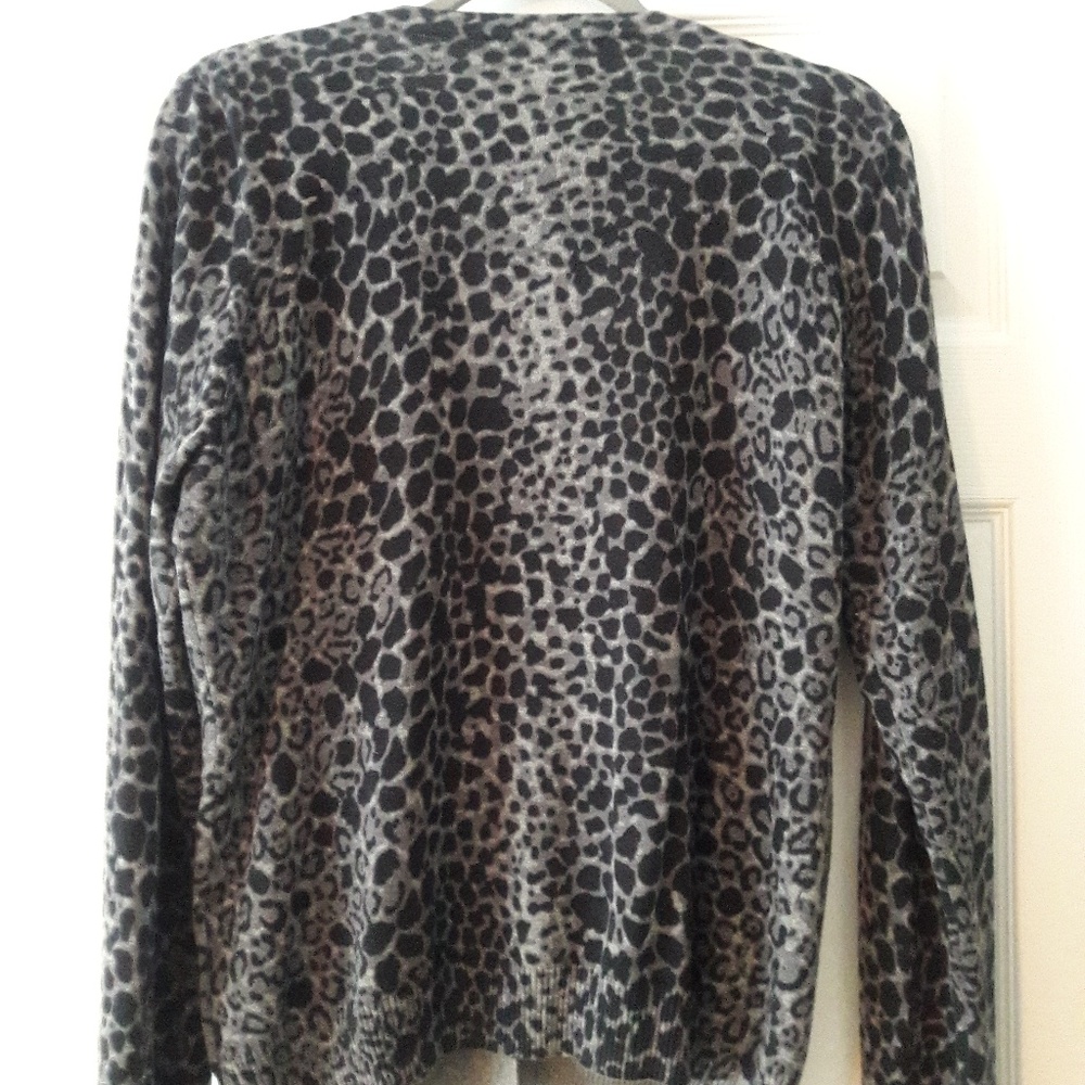 Tahari Leopard print cardigan w/rhinestone buttons